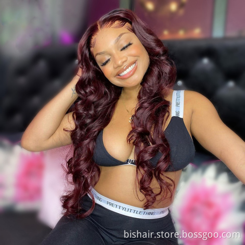 BIS 4x4 Lace Frontal Wig For Women Pre-Plucked Transparent Lace Brazilian Body Wave Human Hair Wigs Red Color 150% Density